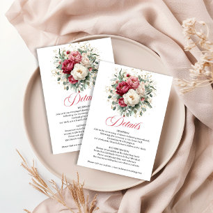 Tarjeta De Recepción Detalles de Boda Floral Burgundy Moderno Dorado