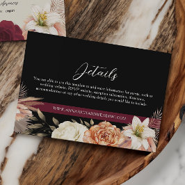 Tarjeta De Recepción Detalles de Boda Floral Burgundy Negro