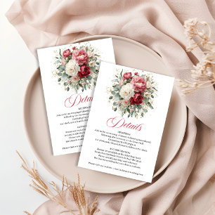 Tarjeta De Recepción Detalles de Boda Floral Burgundy Romántico con Toq