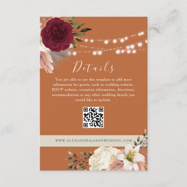 Tarjeta De Recepción Detalles de Boda Floral Código QR Sitio Web (Anverso)