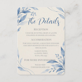Tarjeta De Recepción Detalles de Boda Floral con Acuarela Azul
