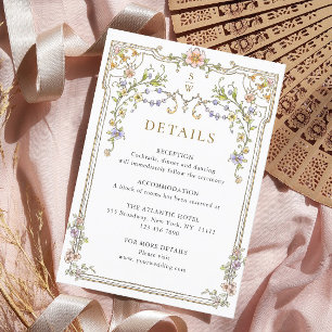 Tarjeta De Recepción Detalles de Boda Floral con Gracia Ornamentada Vic