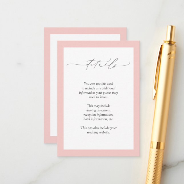 Tarjeta De Recepción Detalles de Boda Floral de Acuarela Rosa Elegante (Anverso/Reverso In Situ)