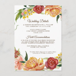 Tarjeta De Recepción Detalles de Boda Floral de Calabaza Blanca de Otoñ