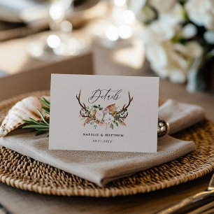 Tarjeta De Recepción Detalles de Boda Floral de Cuerno Rústico Bosque B