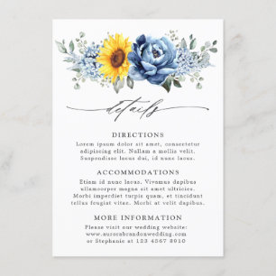 Tarjeta De Recepción Detalles de Boda Floral de Girasol Dusty Blue Piza