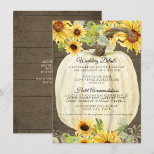 Tarjeta De Recepción Detalles de Boda Floral de Girasol y Calabaza de O