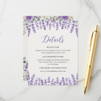 Tarjeta De Recepción Detalles de Boda Floral de Lavanda Elegante Tarjet