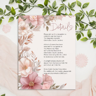 Tarjeta De Recepción Detalles de Boda Floral de Magnolia Crema Rosa Pol
