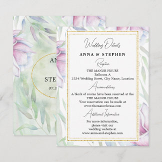 Tarjeta De Recepción Detalles de Boda Floral de Magnolia Elegante