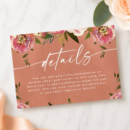 Tarjeta De Recepción Detalles de Boda Floral de Melocotón Rústico Chic 