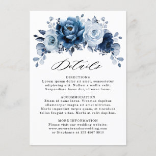 Tarjeta De Recepción Detalles de Boda Floral de Pizarra Azul Polvorient