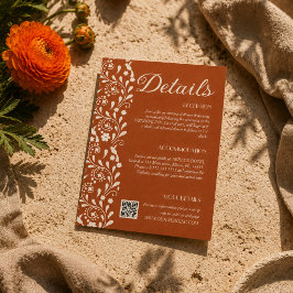Tarjeta De Recepción Detalles de boda floral de terracota código QR