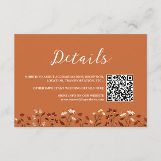 Tarjeta De Recepción Detalles de Boda Floral de Terracota Rústica Inclu