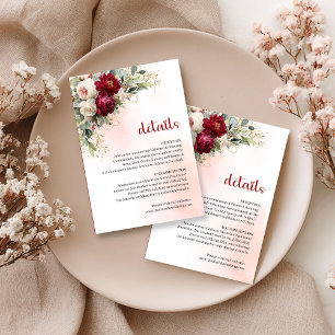 Tarjeta De Recepción Detalles de Boda Floral Dorado Blanco de Borgoña M