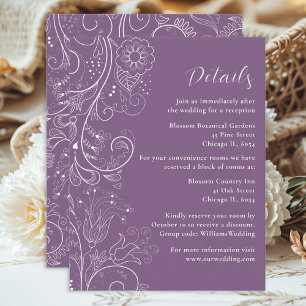 Tarjeta De Recepción Detalles de Boda Floral Elegante Púrpura Polvorien