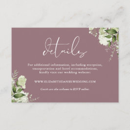 Tarjeta De Recepción Detalles de Boda Floral Elegante Verde Malva