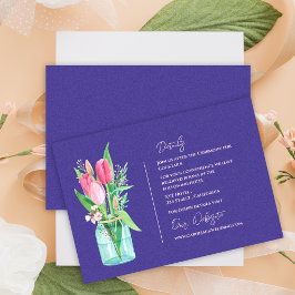 Tarjeta De Recepción Detalles de Boda Floral en Tarro de Mason Morado R