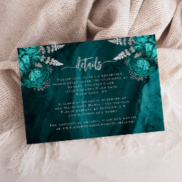 Tarjeta De Recepción Detalles de Boda Floral Escritura Azul Teal Platea