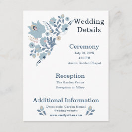 Tarjeta De Recepción Detalles de Boda Floral Folk Azul Polvoriento