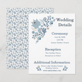 Tarjeta De Recepción Detalles de Boda Floral Folk Azul Polvoriento