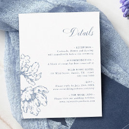 Tarjeta De Recepción Detalles de Boda Floral Francés Azul Polvoriento