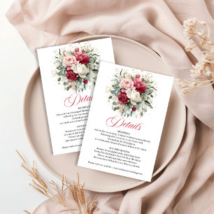 Tarjeta De Recepción Detalles de Boda Floral Garden Blush Burgundy