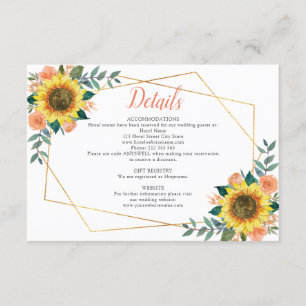 Tarjeta De Recepción Detalles de Boda Floral Geométrico de Girasol Melo
