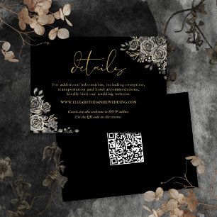 Tarjeta De Recepción Detalles de Boda Floral Gótico Código QR Dorado