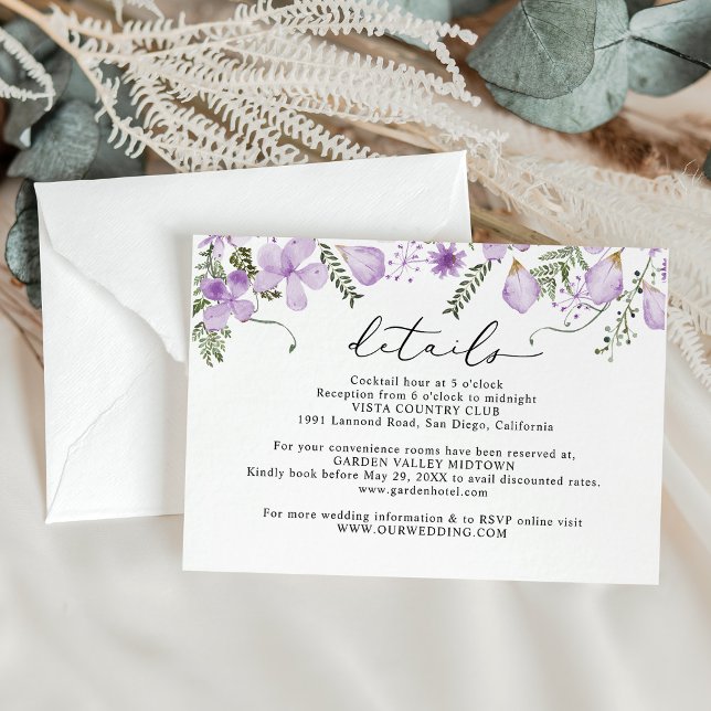 Tarjeta De Recepción Detalles de boda floral lavanda elegante  (Subido por el creador)