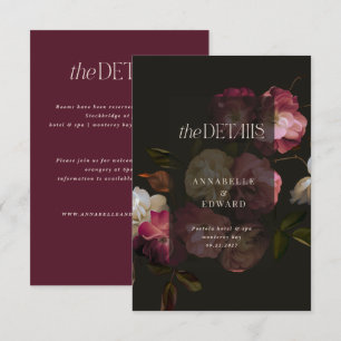 Tarjeta De Recepción Detalles de Boda Floral Malhumorado Burgundy & Neg