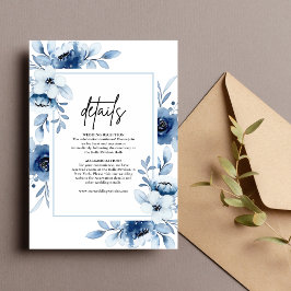 Tarjeta De Recepción Detalles de Boda Floral Marfil Champagne Azul Polv