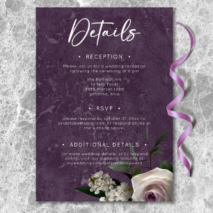 Tarjeta De Recepción Detalles de Boda Floral Moderna Elegante Morado Ci