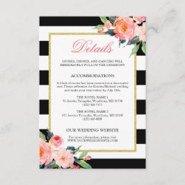 Tarjeta De Recepción Detalles de Boda Floral Moderno Rayas Negras y Bla