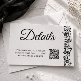 Tarjeta De Recepción Detalles de Boda Floral Negro Blanco