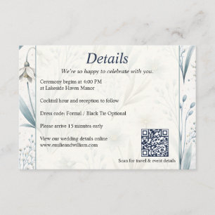 Tarjeta De Recepción Detalles de Boda Floral Nórdico Turquesa Elegante