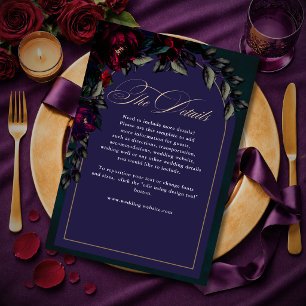 Tarjeta De Recepción Detalles de boda floral oscuro rojo turquesa