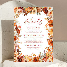 Tarjeta De Recepción Detalles de Boda Floral Otoñal Elegante Rústico