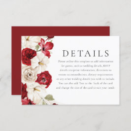 Tarjeta De Recepción Detalles de Boda Floral Preciosos Blancos y Rojos