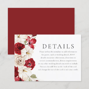 Tarjeta De Recepción Detalles de Boda Floral Preciosos Blancos y Rojos