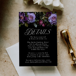 Tarjeta De Recepción Detalles de Boda Floral Púrpura Gótica Malhumorada