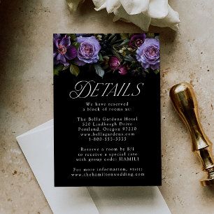Tarjeta De Recepción Detalles de Boda Floral Púrpura Gótica Malhumorada