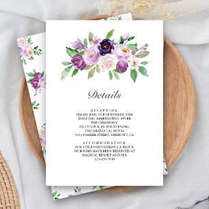 Tarjeta De Recepción Detalles de Boda Floral Púrpura Rústica