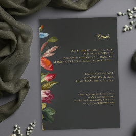 Tarjeta De Recepción Detalles de Boda Floral Rojo Gótico Romántico Malh
