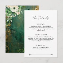 Tarjeta De Recepción Detalles de Boda Floral Romántica Verde Esmeralda