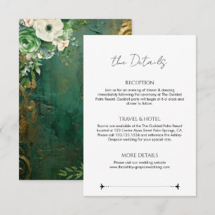 Tarjeta De Recepción Detalles de Boda Floral Romántica Verde Esmeralda