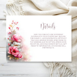 Tarjeta De Recepción Detalles de Boda Floral Rosa