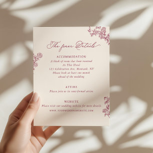 Tarjeta De Recepción Detalles de boda floral rosa borgoña vintage