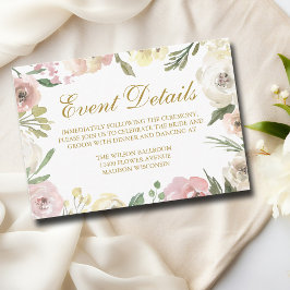Tarjeta De Recepción Detalles de Boda Floral Rosa Elegante con Dorado