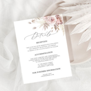 Tarjeta De Recepción Detalles de Boda Floral Rosa Polvo Rosa Sonrojado